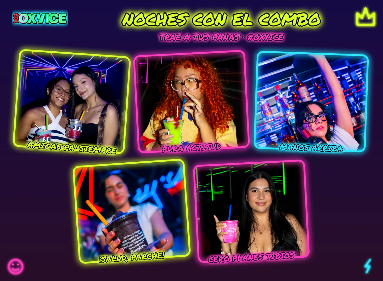 Collage de amigos de fiesta en OXYICE